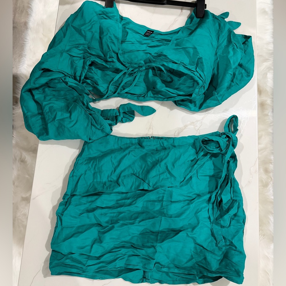 SHEIN Teal Mini Wrap Skirt